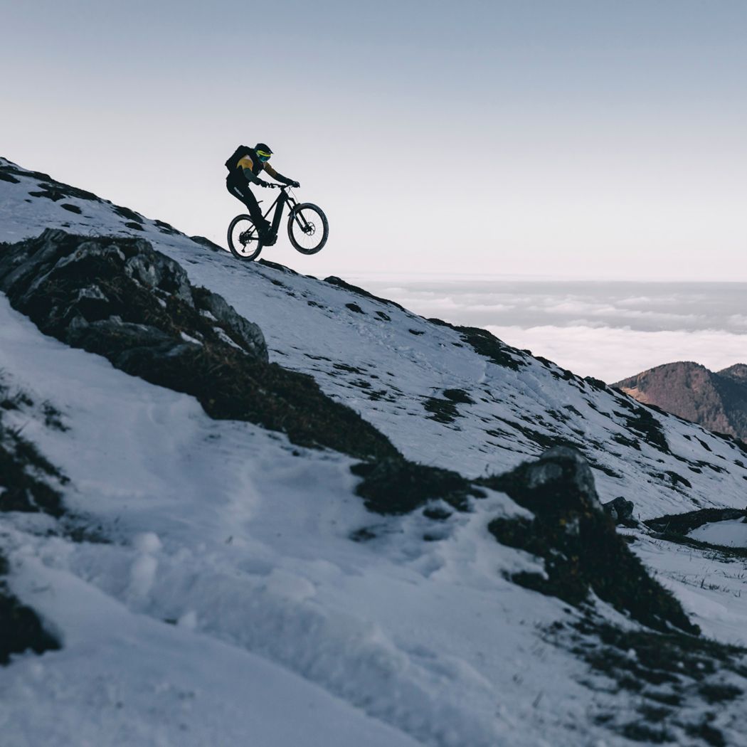 Biking in shop snow